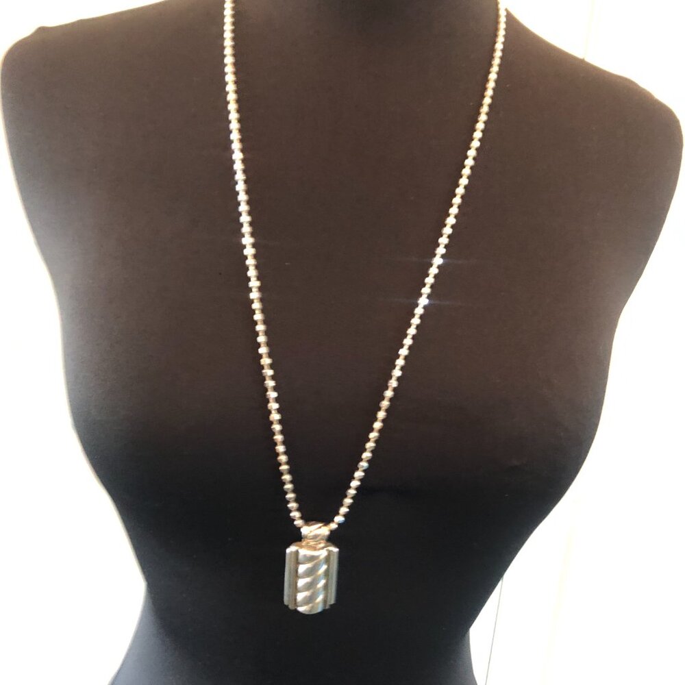 Silver colored oblong pendant 2 in by 1 in - light gold trim - Picture 3 of 9